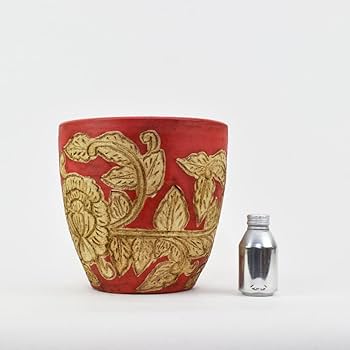 Amazon.co.jp: カラーテラコッタ鉢 レッド 花柄 タイ製 (M) 10号